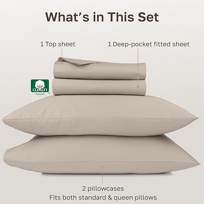 California Design Den Thick and Natural 100% Cotton Sheets Queen Size Set - Image 4