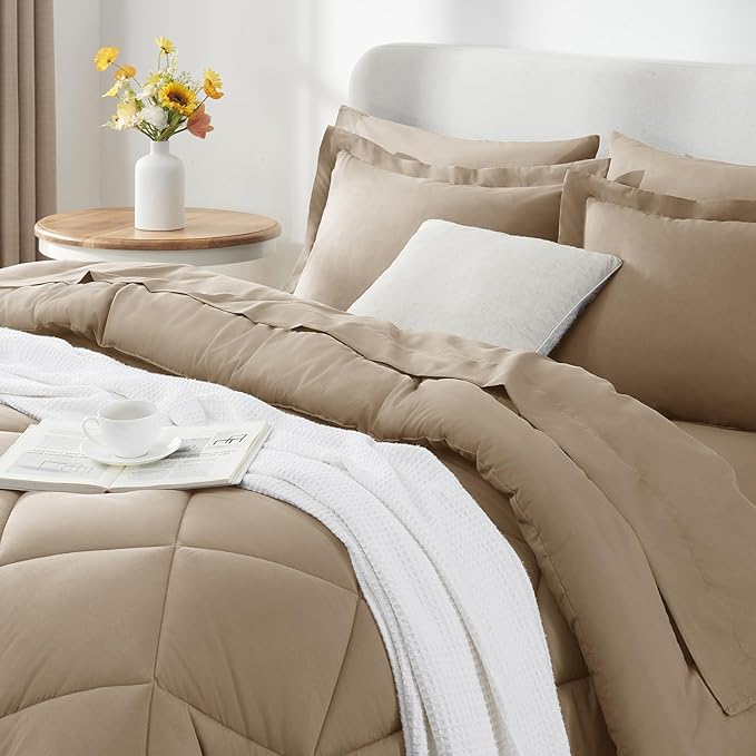 CozyLux Full Size Comforter Sets Taupe - Image 9