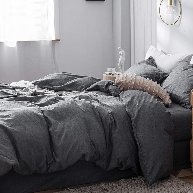 MooMee Bedding Duvet Cover Set 100% Washed Cotton Linen Like Textured - Image 5