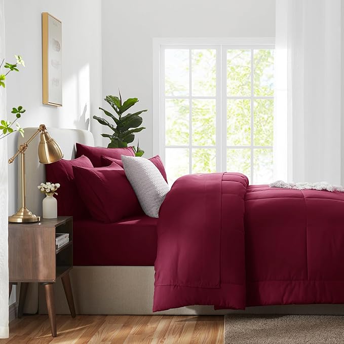 CozyLux Queen Comforter Set Burgundy, 7 Pieces Bed in a Bag, All Season Bedding - Image 9