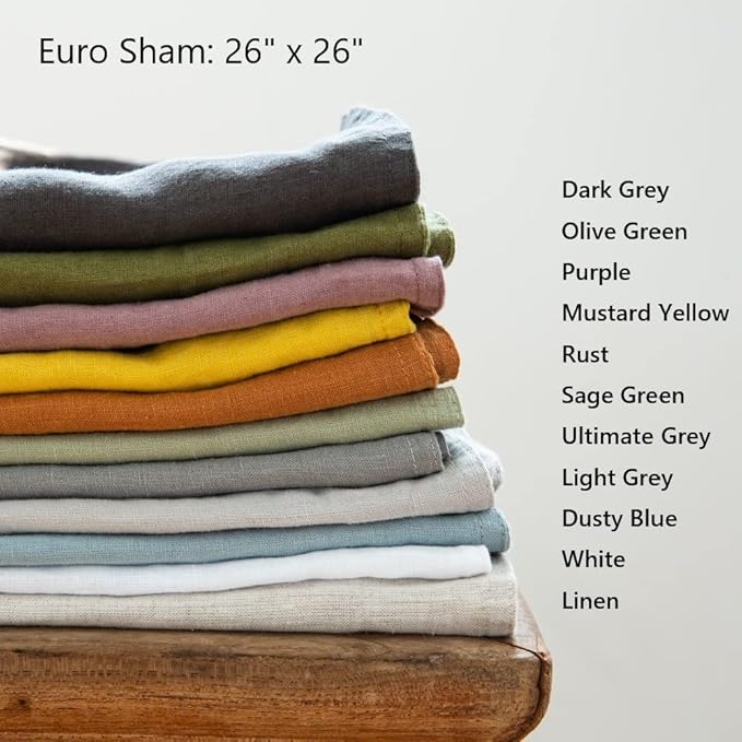 Simple&Opulence 100% Washed Linen Euro Shams 26'' x 26'' Pack of 2, Basic Style - Image 7