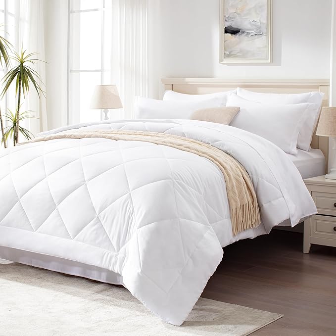 Love's cabin California King Comforter Set White, 7 Pieces California King Bed by Lovescabin