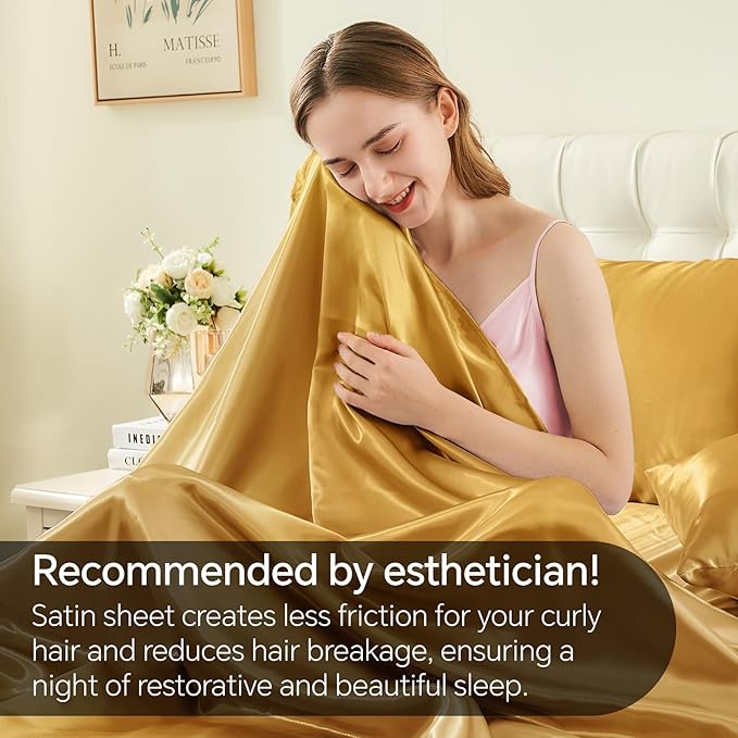 BEDELITE Satin Sheets Full Size Bed Set, Luxury Soft Gold Silky Sheets - Image 4