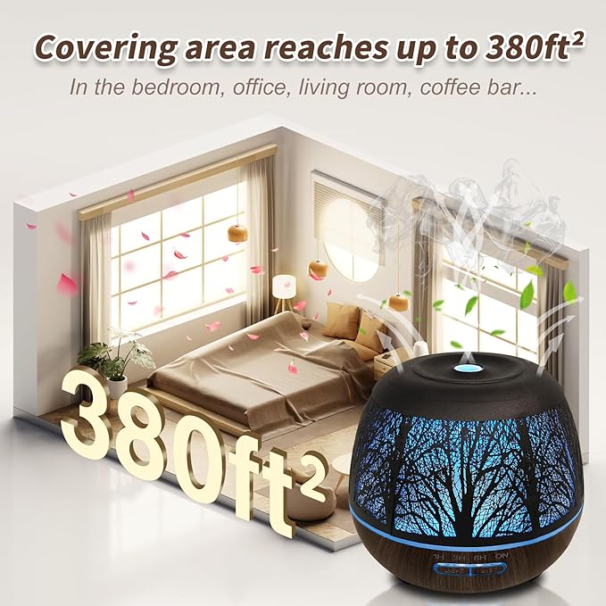 Roonbo Diffusers for Essential Oils Large Room 400ml, Essential Oil Diffuser - Image 3