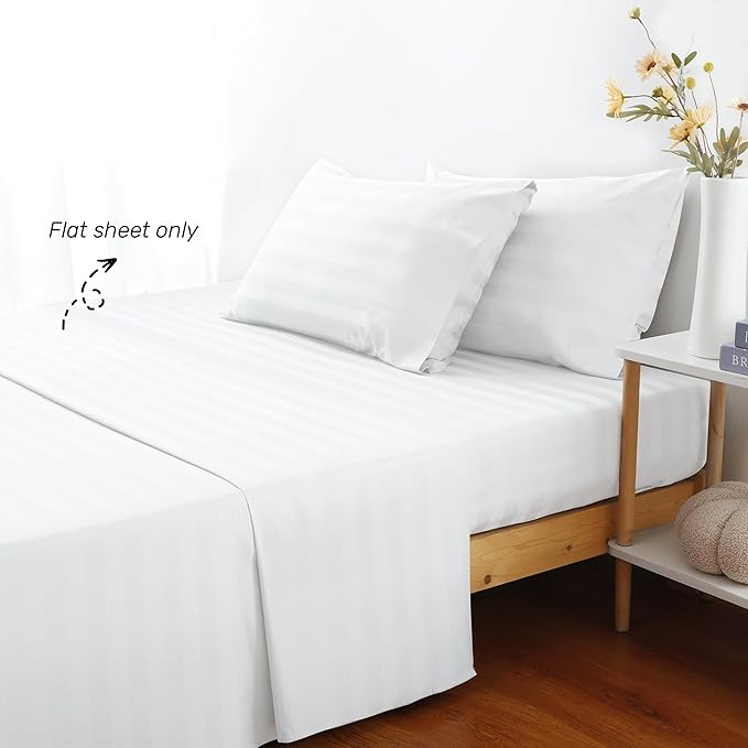 Flat Sheet Only Twin Size, 400 TC 100% Egyptian Cotton Flat Sheet Striped - Image 2