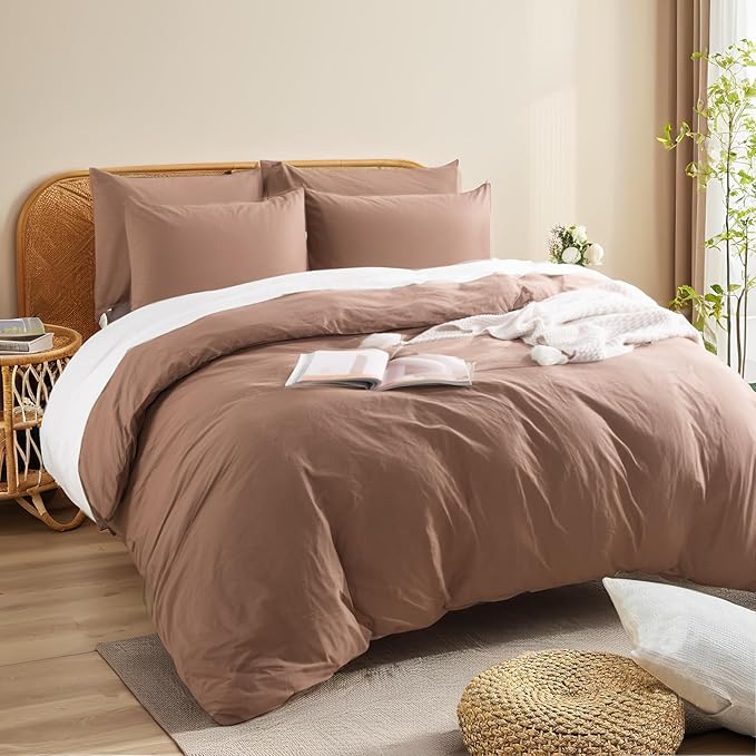 NEXHOME PRO Duvet Cover Set 100% Washed Cotton Super King 108"x98", Organic - Image 4