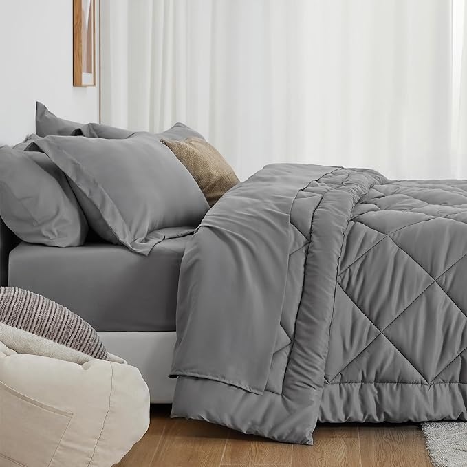 Love's cabin Twin Comforter Set Grey, 5 Pieces Twin Bed in a Bag, All Season - Image 3
