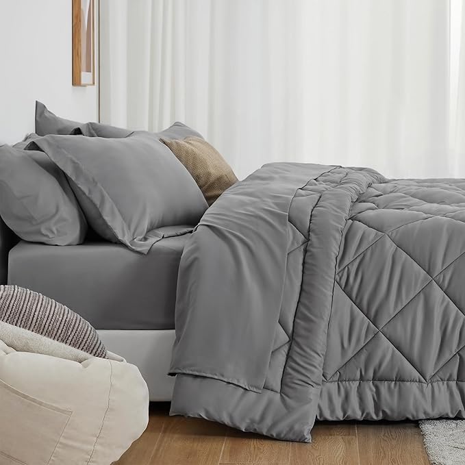 Love's cabin California King Comforter Set Grey, 7 Pieces California King Bed - Image 3