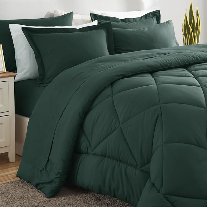 CozyLux King Size Comforter Set Forest Green - Image 8