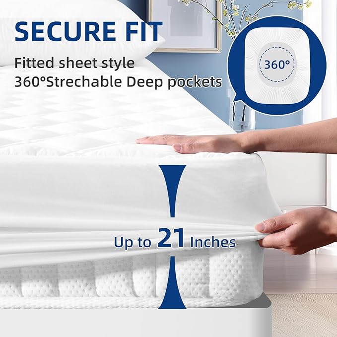 MEELUS Padded Twin Mattress Protector, Breathable Waterproof Mattress Pad Cover - Image 5