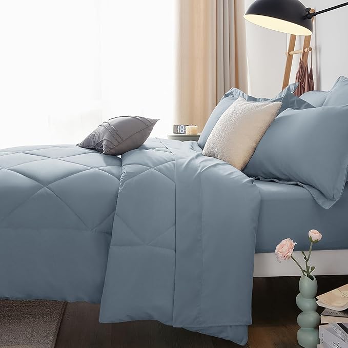 CozyLux Queen Comforter Set Dusty Blue - Image 9