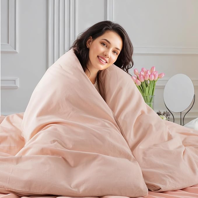 NEXHOME PRO 100% Washed Cotton Duvet Cover King Size, Linen Feel Textured - Image 8