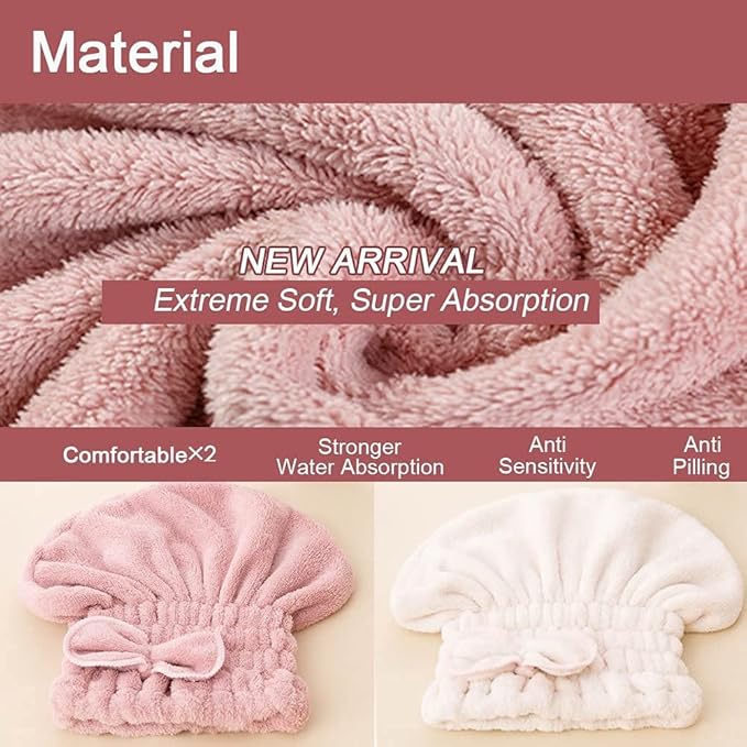 Jseng 2PC Microfiber Hair Drying Caps, Extrame Soft & Ultra Absorbent, Fast - Image 5