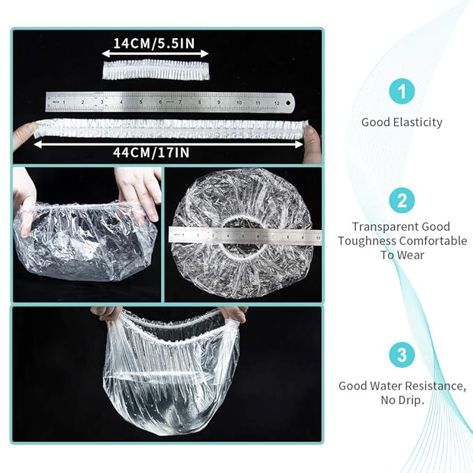 50PCS Disposable Shower Caps, Plastic Clear Thickening Bath Hair Cap and Thick - Image 4