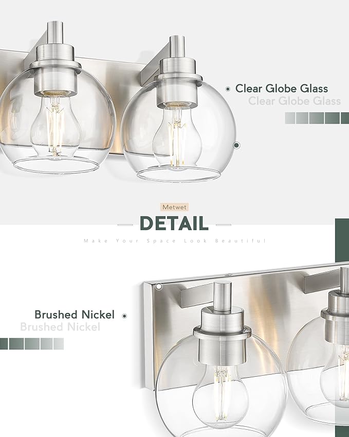 Bathroom Light Fixtures, 3-Light Brushed Nickel Vanity Light, Modern Wall - Image 3