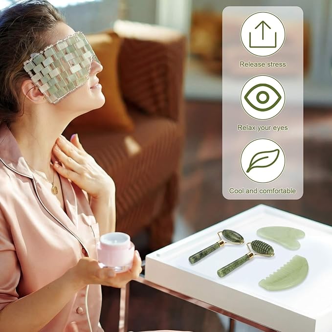Sliner 10 Pcs Gua Sha Facial Tools Set Jade Eye Mask Scalp Hair Comb Spiked - Image 4