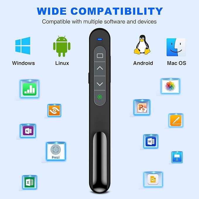 USB Type C 2 in 1 Rechargeable Wireless Presentation Clicker with Green Laser Pointer and Storage Case, Slide Powerpoint Clicker for Mac Windows Keynote, Presenter Remote PPT Clicker for Powerpoint