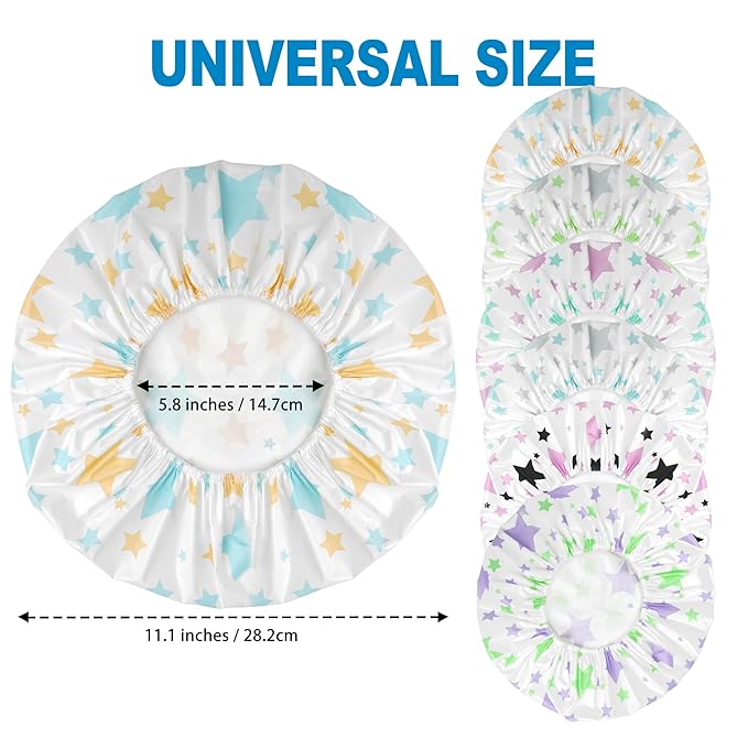 6 PCS Shower Caps for Women, Double Side Waterproof Shower Cap, Reusable - Image 4