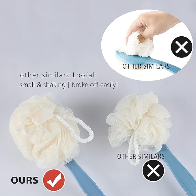 Shower Body Brush with Bristles and Loofah, Back Scrubber Bath Mesh Sponge with - Image 3