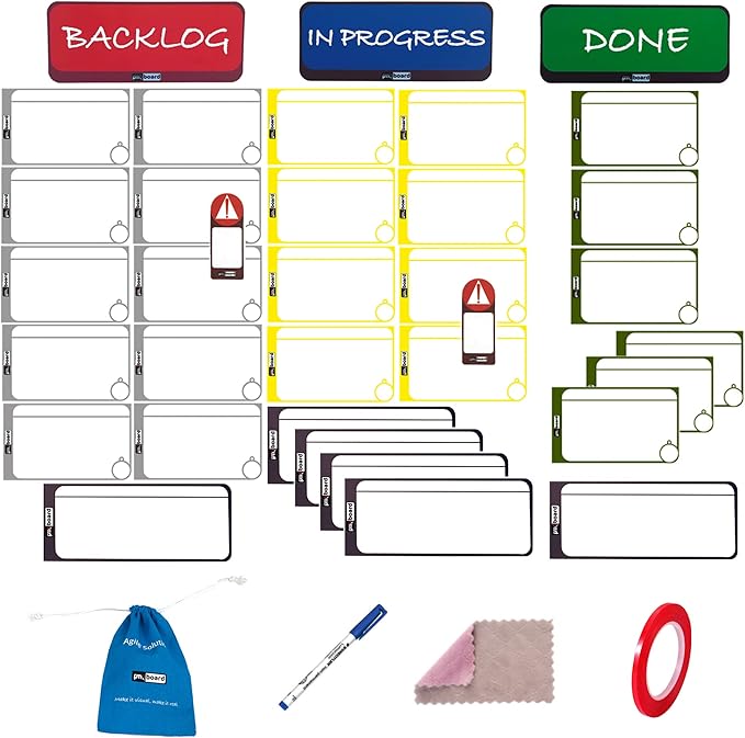 PMXBOARD Home Kanban Board Set – 39-Piece Scrum & Agile Magnetic Cards Kit | Complete Kanban Board for Home, Office & School | Reusable Task, Detail, Blocker & Headline Cards for Project Planning