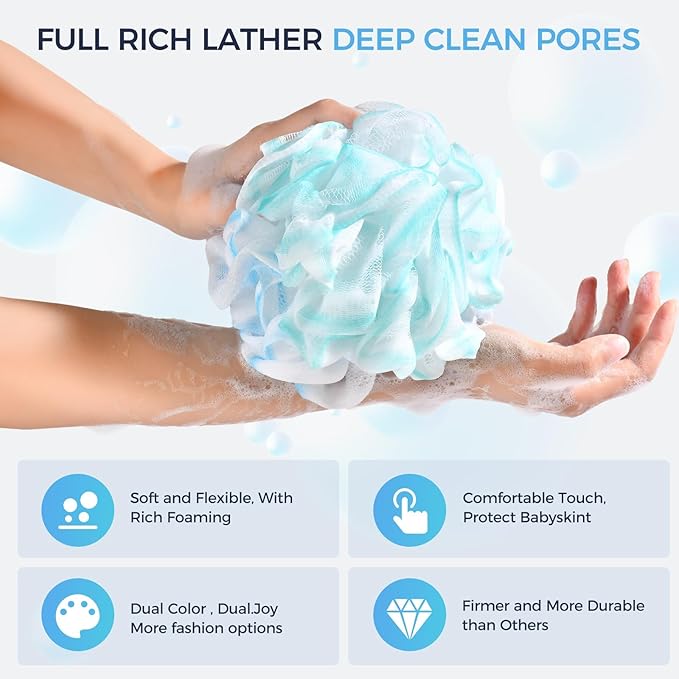 DadyMart Shower Loofah Sponge Pouf – XL Exfoliating Bath Puff Body Scrubber - Image 3