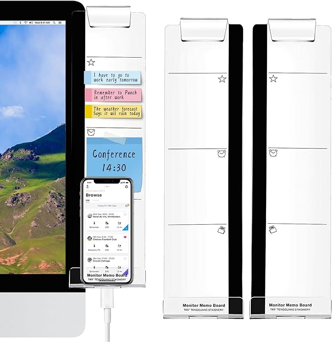 Office Desk Accessories 2pcs Multifunction Computer Monitor Memo Board - Office Supplies for Women Men Computer Sticky Note Holder Home Decor (Monitor Memo Board with Clip)