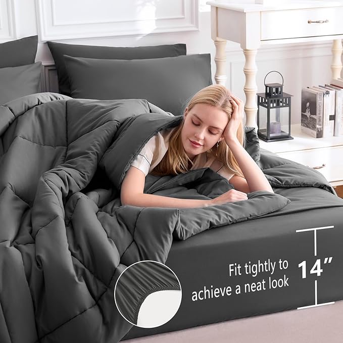 CozyLux California King Comforter Sets Dark Grey, 7 Pieces Cal King Bed in a Bag - Image 5