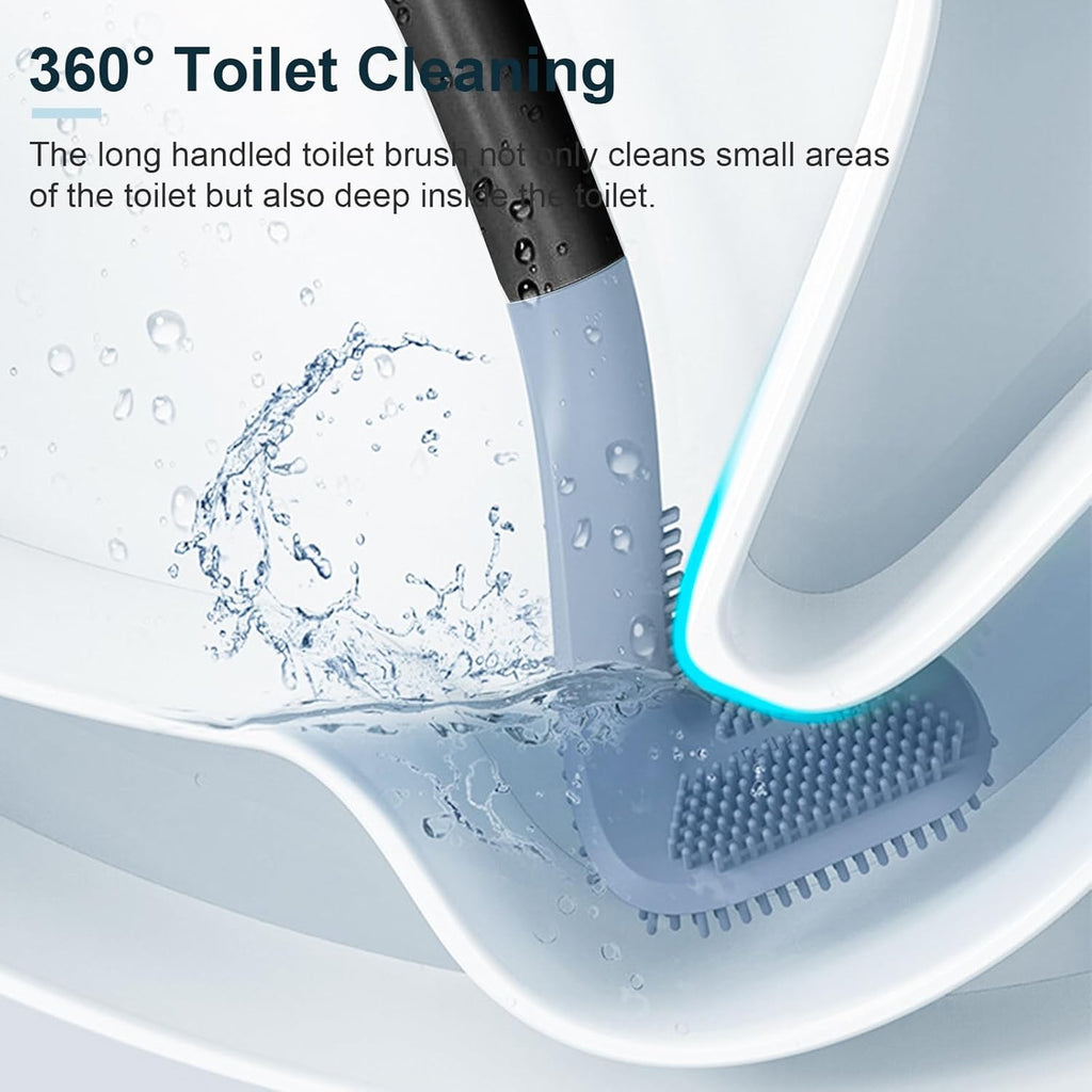 Golf Toilet Brush, Toilet Cleaning Brush, Flexible Bendable Silicone Long Handled Toilet Brush, 360° Deep Toilet Bowl Cleaning Brush,Quick Drying Toilet Brush for Bathroom with a Hook (Black)