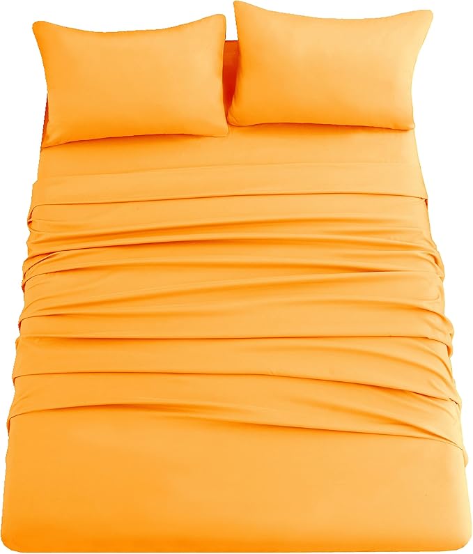 Sfoothome Orange Fitted Sheet, 14 Inch Pocket Deep, Microfiber Sheets, Full Size - Image 2