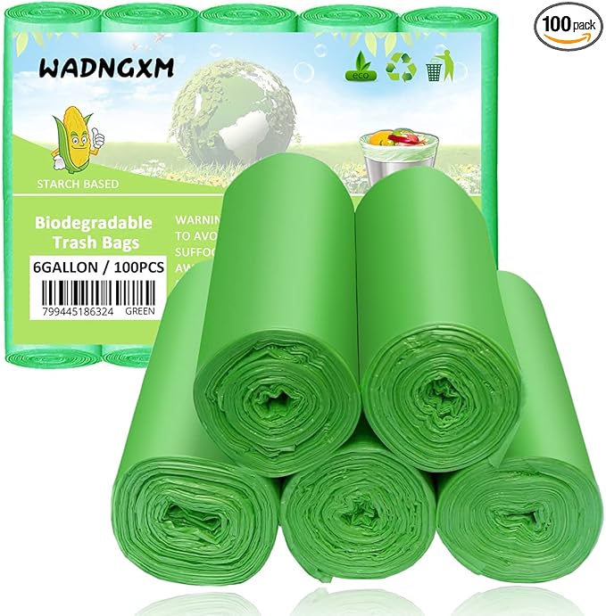 6 Gallon Biodegradable Trash Bags for Office Shredder, Small Garbage Bags Recyclable Wastebasket Trash Liners for Bathroom Kitchen Home Bins, 100 Counts
