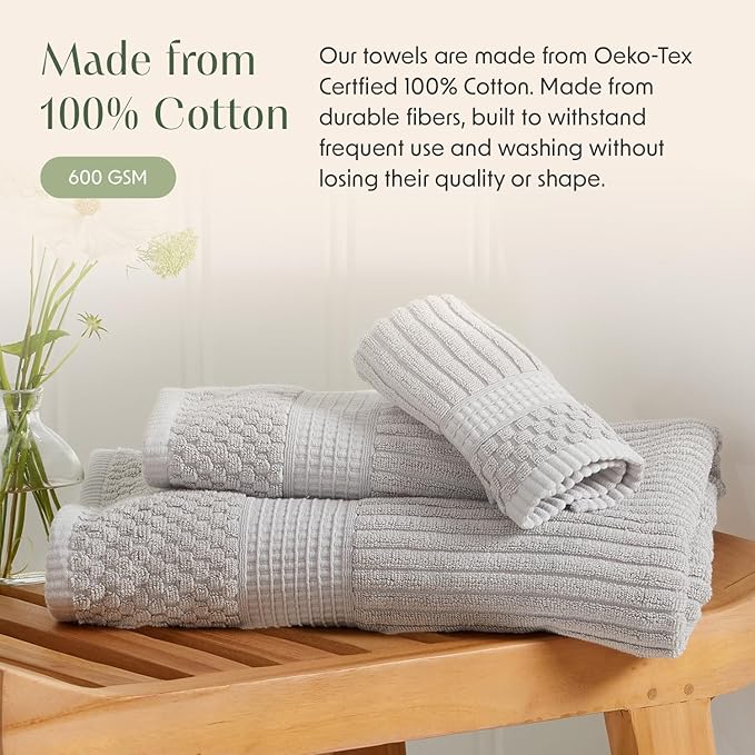 Springtree Home 100% Cotton Bath Towel Set of 4 | Super Soft & Absorbent - Image 7