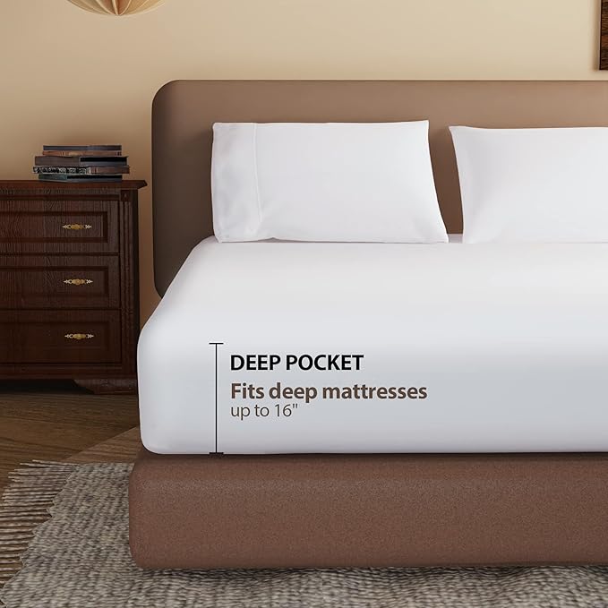 100% Egyptian Cotton Fitted Sheet Twin Size White, 600 Thread Count, 8-16" Deep - Image 3