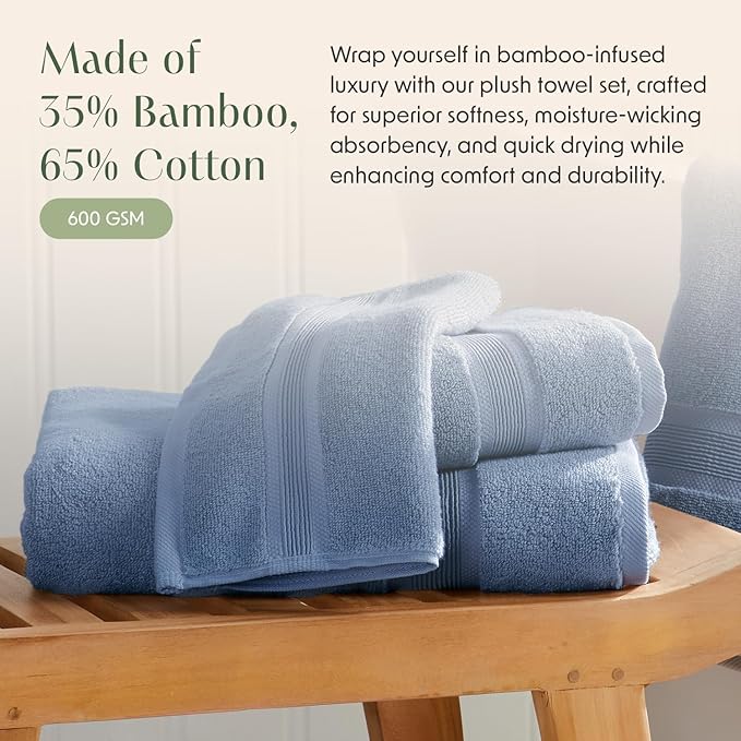 Springtree Home Luxury Bamboo Rayon Bath Towel Set of 4 | 35% Bamboo Rayon - Image 3