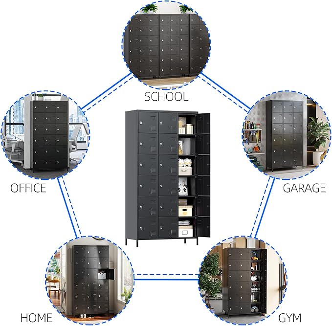 SUPEER Metal Lockers for Employees with 18 Doors, Metal Locker with Lock for School Garage Office Gym Home,Assembly Required,Black