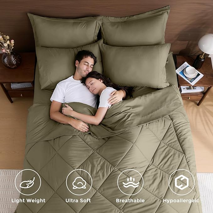 HEVUMYI Olive Green Full Comforter Set - Image 2