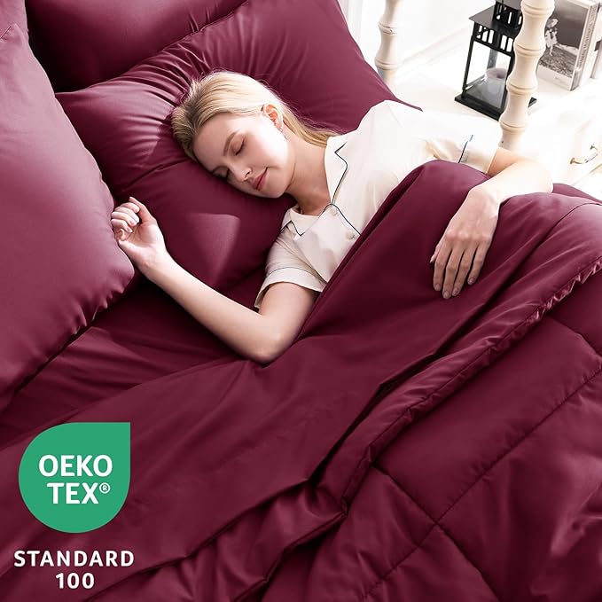 CozyLux Queen Comforter Set Burgundy, 7 Pieces Bed in a Bag, All Season Bedding - Image 3