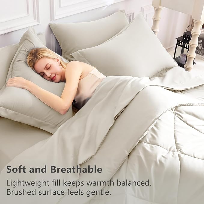 CozyLux California King Comforter Set Oatmeal - Image 6