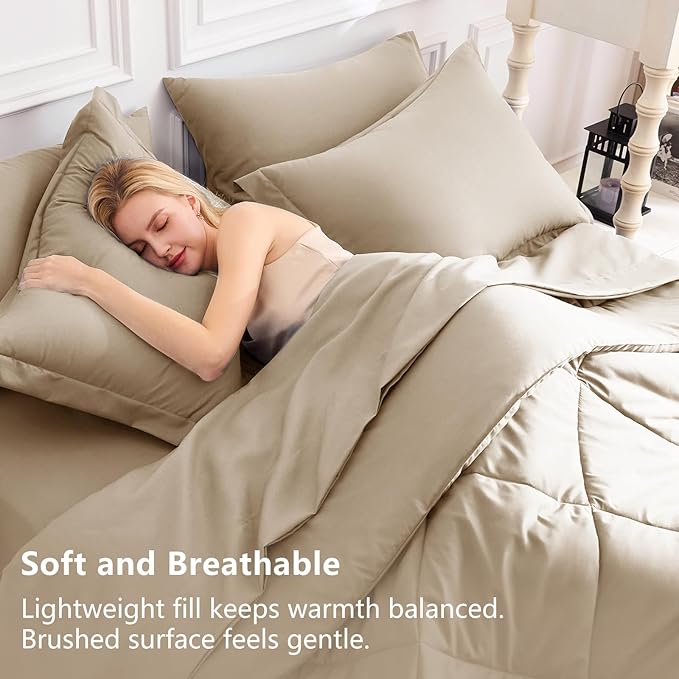CozyLux Full Size Comforter Sets Taupe - Image 3