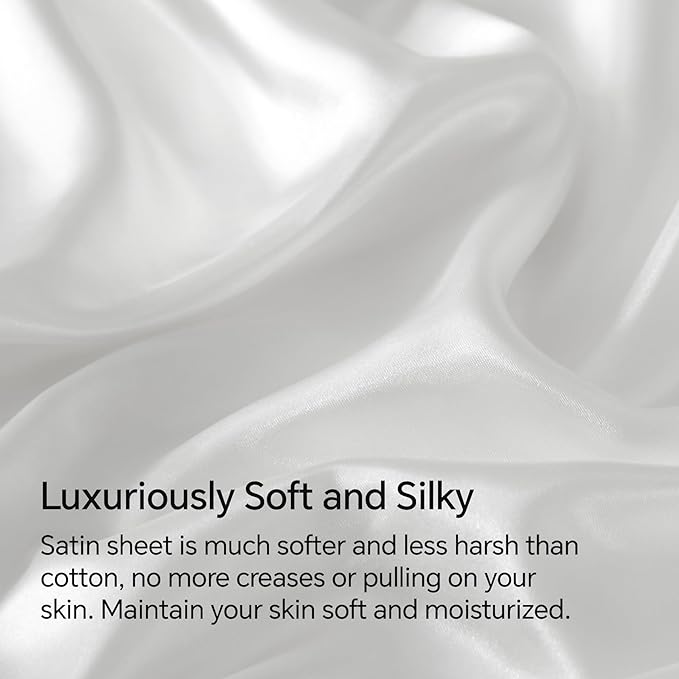 BEDELITE California King Sheets Set, Luxury Soft White Satin Sheets - Image 3