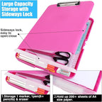 Plastic Clipboard with Storage,A4 Nursing Clipboard Folder with Pen Holder,Cute Clip Boards 8.5x11 Heavy Duty,Side Opening for Office,SchoolHome Work,Hot Pink