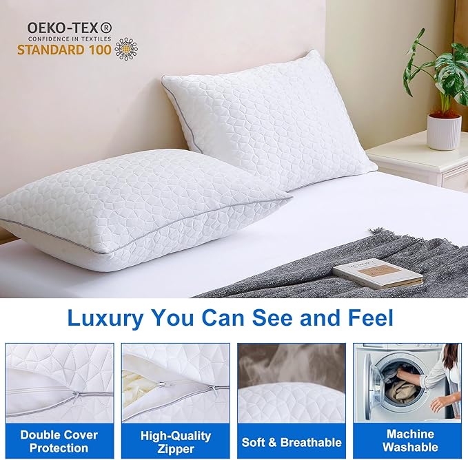 Cooling Pillows Queen Size Set of 4, Shredded Memory Foam Pillows, Adjustable - Image 7