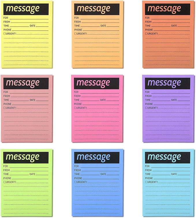 9 Pieces Telephone Message Sticky Notes Pads 4 x 5 Inch Assorted Neon Colors Sticky Notes Urgent Notes Self Stick Note Pads for Work Call, Office Supplies, 50 Sheets/Pack (Fluorescent Colors)