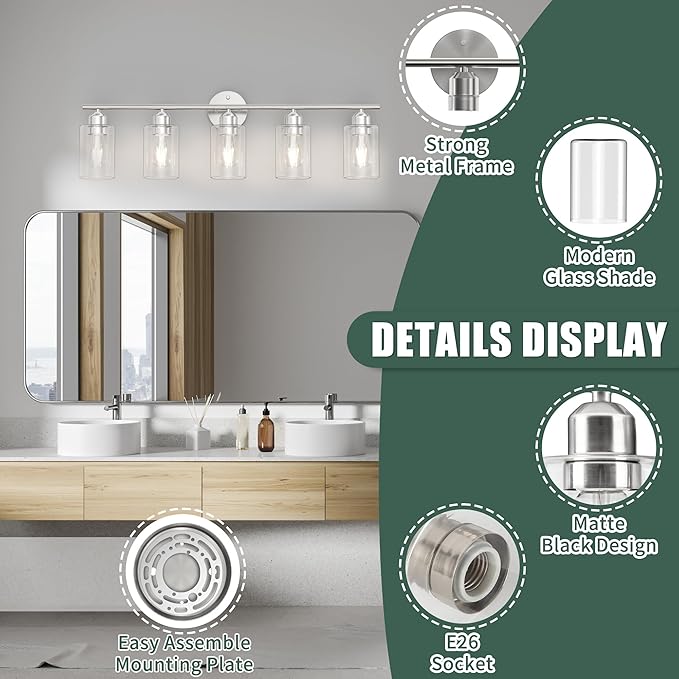 Espird Bathroom Vanity Light Fixtures Brushed Nickel Bathroom Lighting Fixture - Image 4