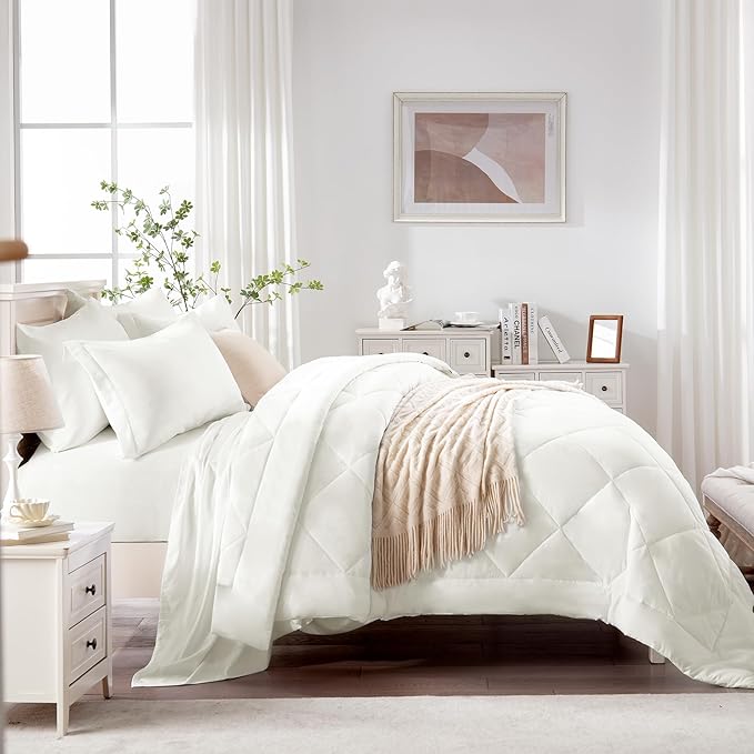 Love's cabin King Size Comforter Set Ivory, 7 Pieces King Bed in a Bag - Image 3