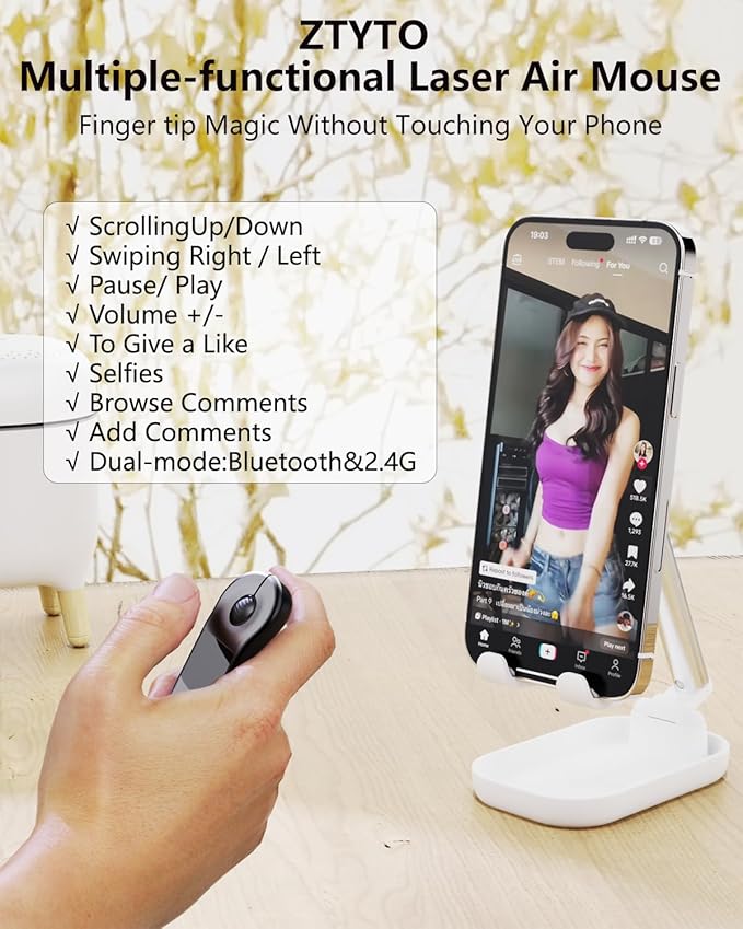 Air Mouse for PC/iOS/Android with Touchpad Rechargeable Wireless Presentation for PPT Pointer Bluetooth 2.4G Remote Control for PowerPoint/Keynote/Tiktok/Camera/Kindle App (Black)