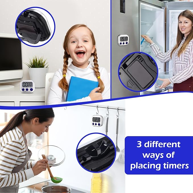 Leumoi 24 Pcs Digital Kitchen Timers Magnetic Back Timers Bulk Large Screen Loud Alarm On/Off Switch Minute Second Count up Countdown Memory Setting for Cooking Classroom Exercise (Sliver and Blue)