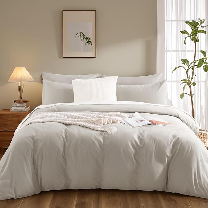 NEXHOME PRO Duvet Cover King Size, 100% Washed Cotton Orgnic Linen Like - Image 2