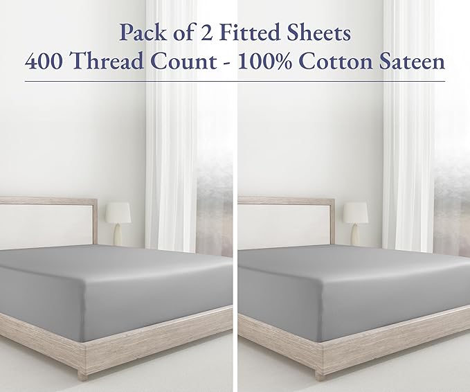 2 Twin XL Fitted Sheets, 400 Thread Count Twin XL Fitted Sheet 100% Cotton - Image 4