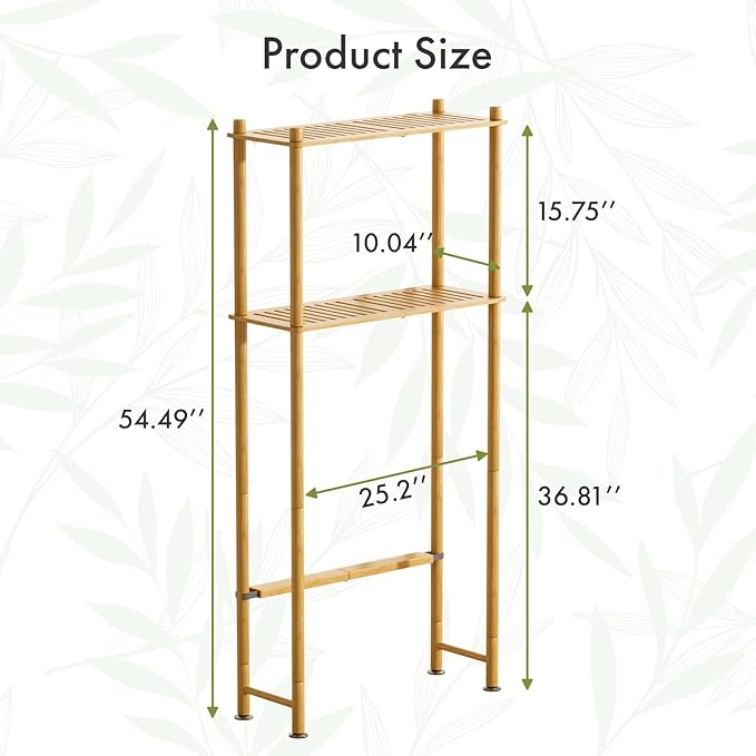 AmazerBath Bamboo Over The Toilet Storage Shelf, 2-Tier Over Toilet Organizer - Image 2