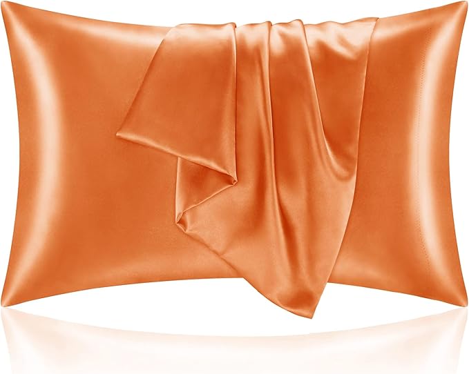 BEDELITE Satin Pillowcase with Zipper, Burnt Orange King Size Pillow Cases Set by BEDELITE